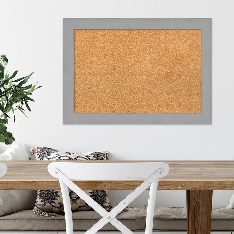 Brushed Nickel Framed Cork Bulletin Memo Board