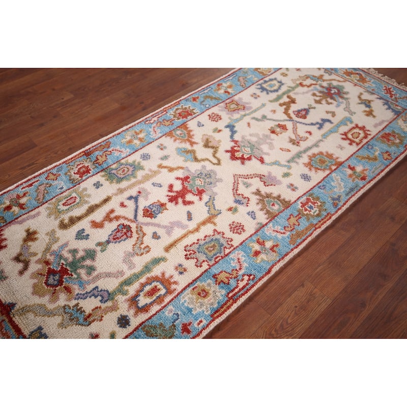 Ivory Oushak Indian Accent Rug Hand-Knotted Wool Carpet - 2'6"x 5'9"