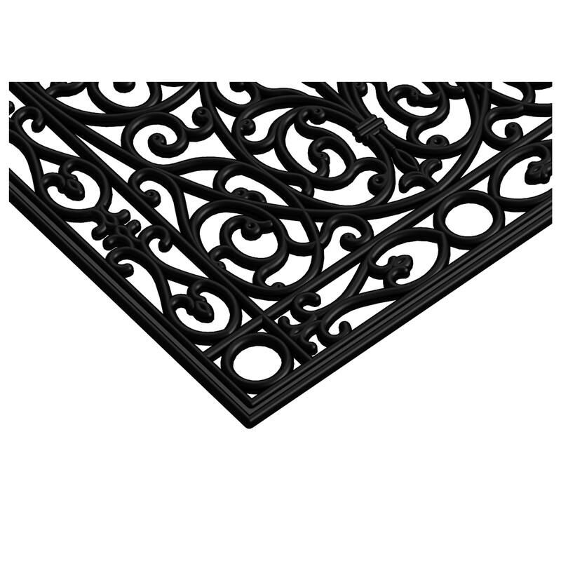 HomeRoots 24" X 48" Black Scrollwork Outdoor Rubber Door Mat - 24' X '48