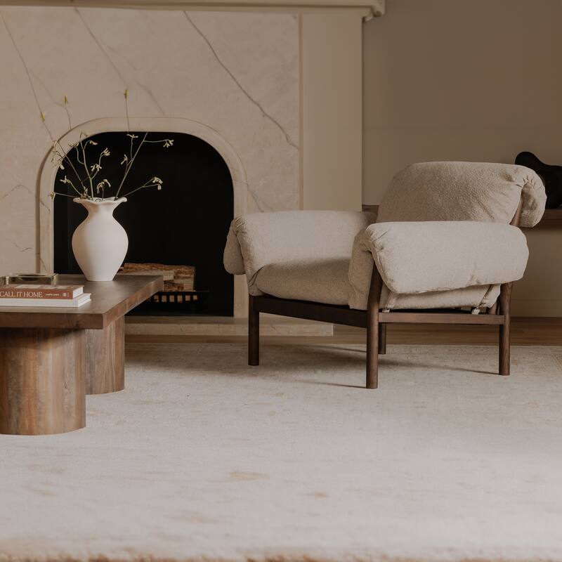 NADAAL STUDIOS Halden Lounge Chair, Spindle-Back Solid Ash Frame with Fold-Over Cushions, Ivory