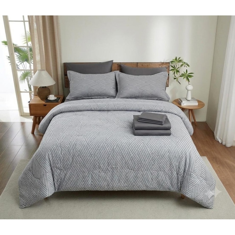 Zigzac Striped 7 PCS Natural Cotton Comforter Set