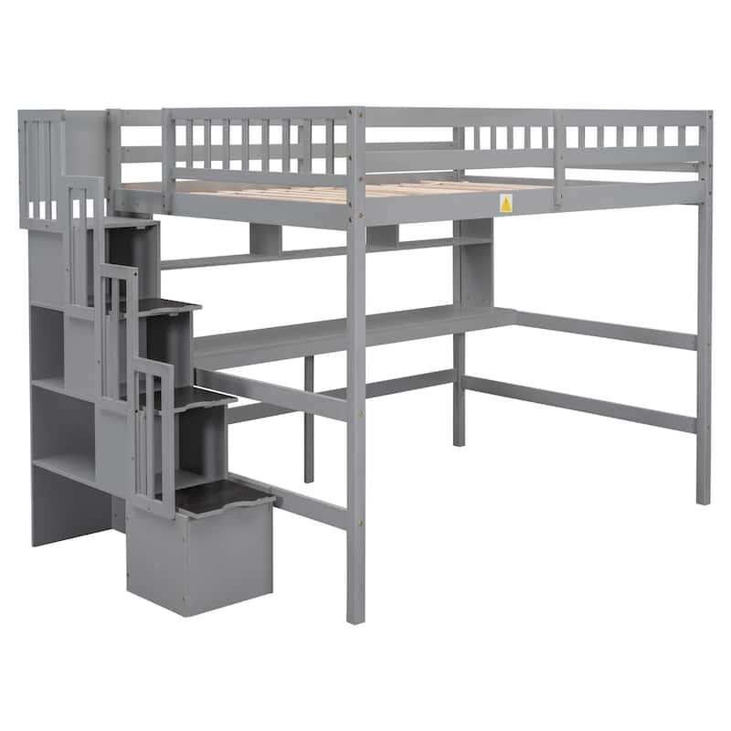 Full Size Loft Bed with Desk and Shelves
