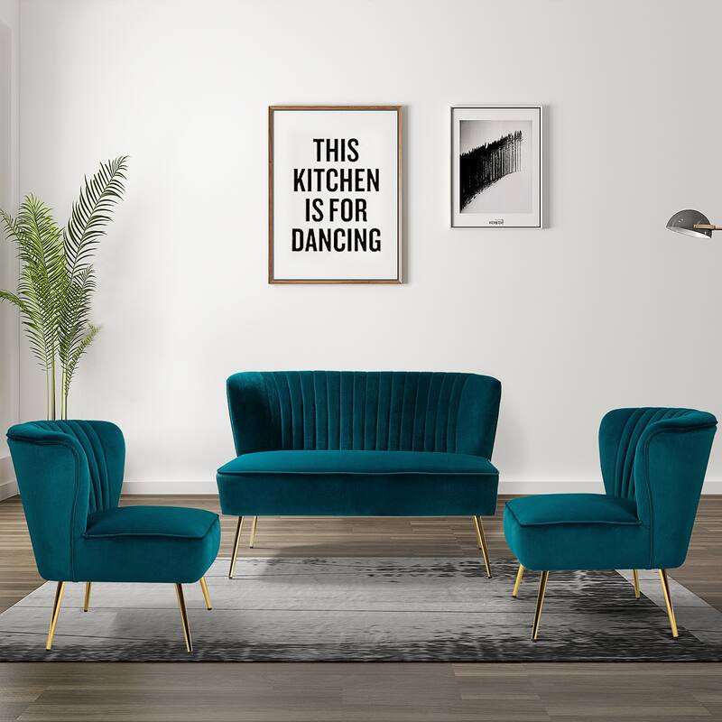 Delicia 3 Piece Living Room Set with Golden Legs by HULALA HOME - TEAL