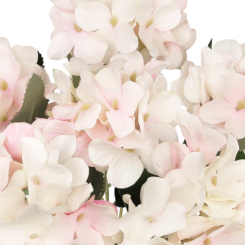 Set of 6 Cream Pink Artificial Delicate Hydrangea Flower Stem Bush Bouquet 13in - 13" L x 7" W x 7" DP