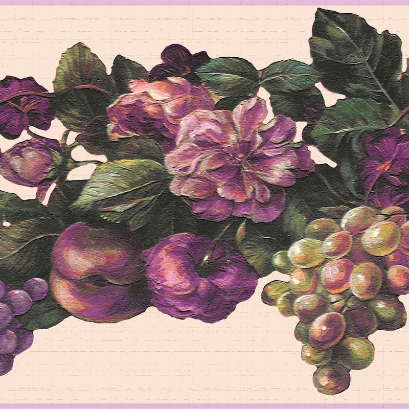 Purple, Green Grapes, Flowers Peel and Stick Wallpaper Border 15 ft X 7 ...