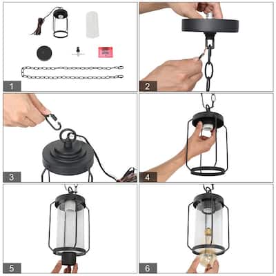 Modern Cylinder Glass Pendant Cage Outdoor Hanging Lights - D6'' x H70''