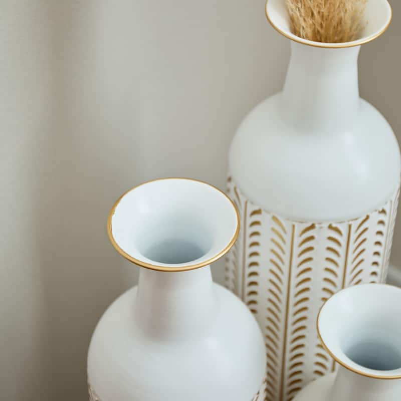 Floor Metal Vase Modern Style White Metal Vase 3-Piece Set Gorgeous Home Decoration Large Glazed Metal Vase