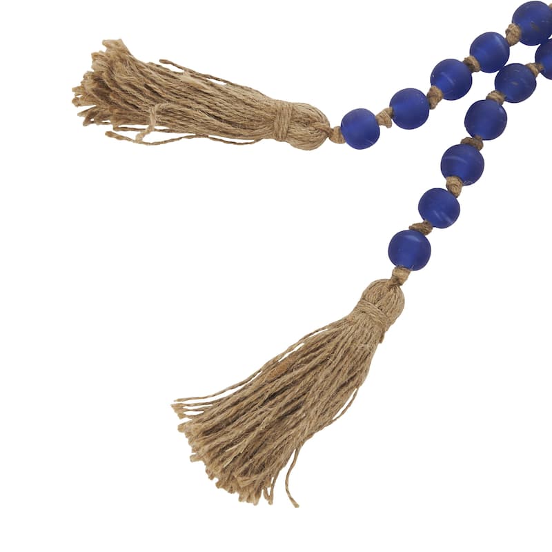 Glass Handmade Round Long Frosted Beaded Garland with Tassel with Knotted Brown Jute - Various Colors - Roche River Decor