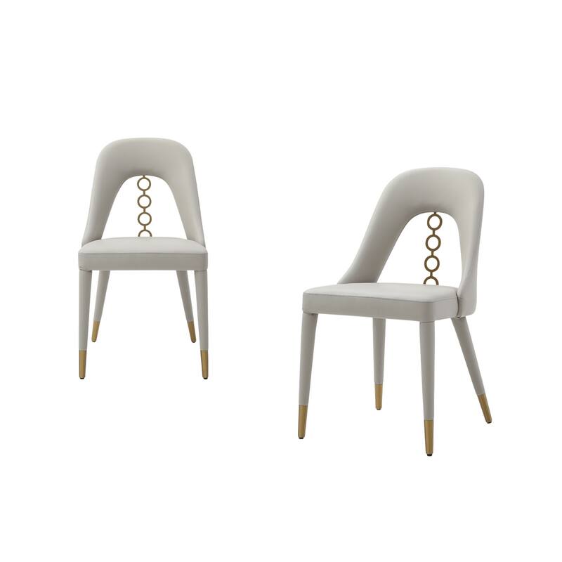HomeRoots Set of Two Gray and Gold Faux Leather and Stainless Steel Dining Side Chairs - 19.00 in. x 34.00 in. x 22.00 in.