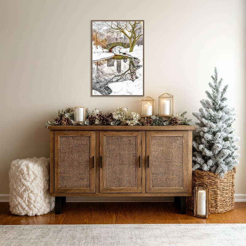Central Park Winter No 7 by Murray Bolesta Framed Canvas Wall Art Print - Sylvie Dark Gold
