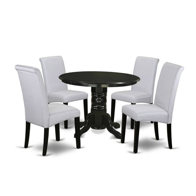 Round Kitchen Table Set - 5 Piece Dining Room Furniture with 4 Linen Chairs - 42 Inch Table