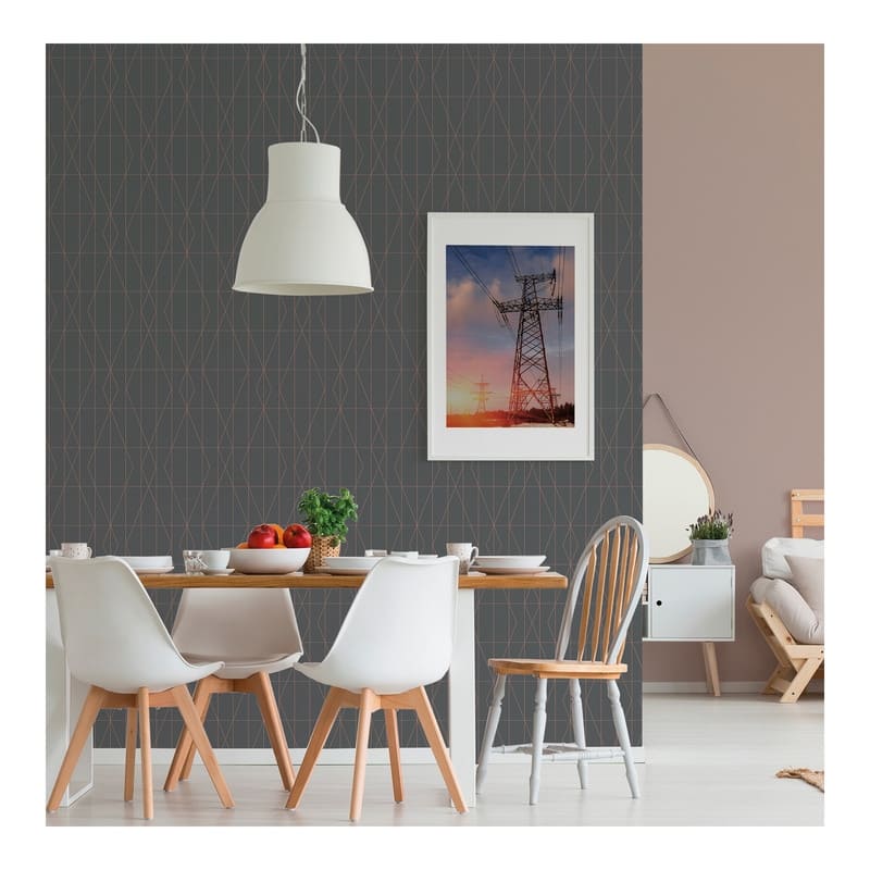 Brewster LeVeque Charcoal Deco Diamond Geo Wallpaper - 20.5 x 396 x 0.025