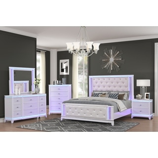 Opium Modern Style 4PC/5PC Bedroom Set with Crystal Accents and Ambient LED Glow
