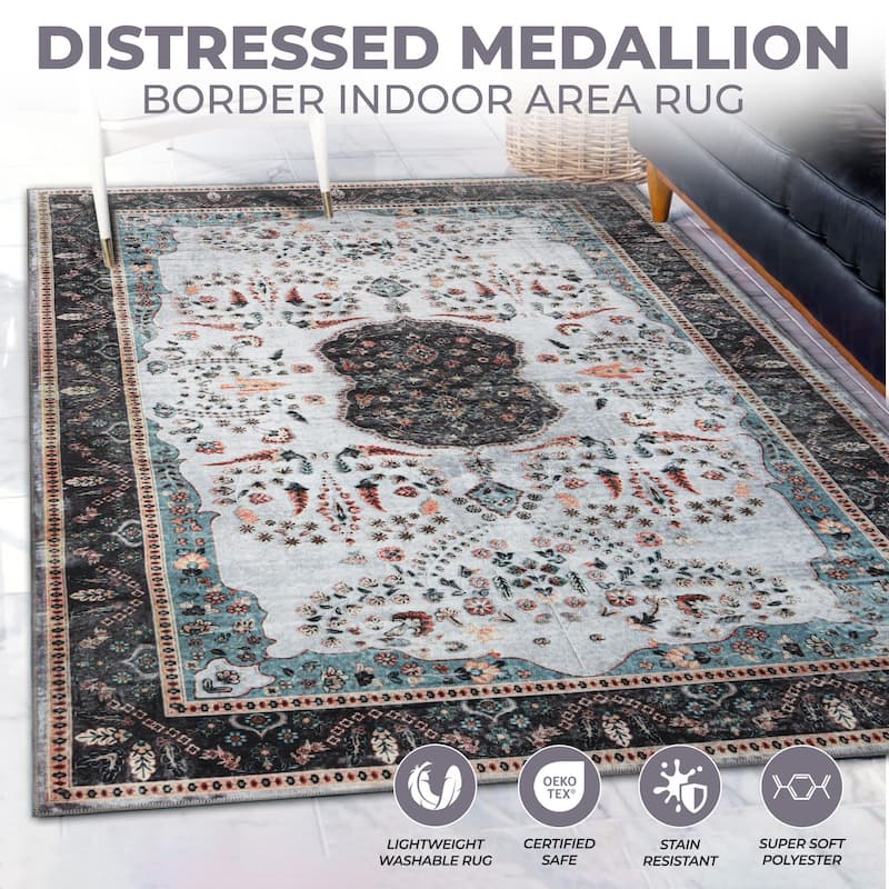 Superior Sparrow Medallion Machine Washable Indoor Area Rug or Runner