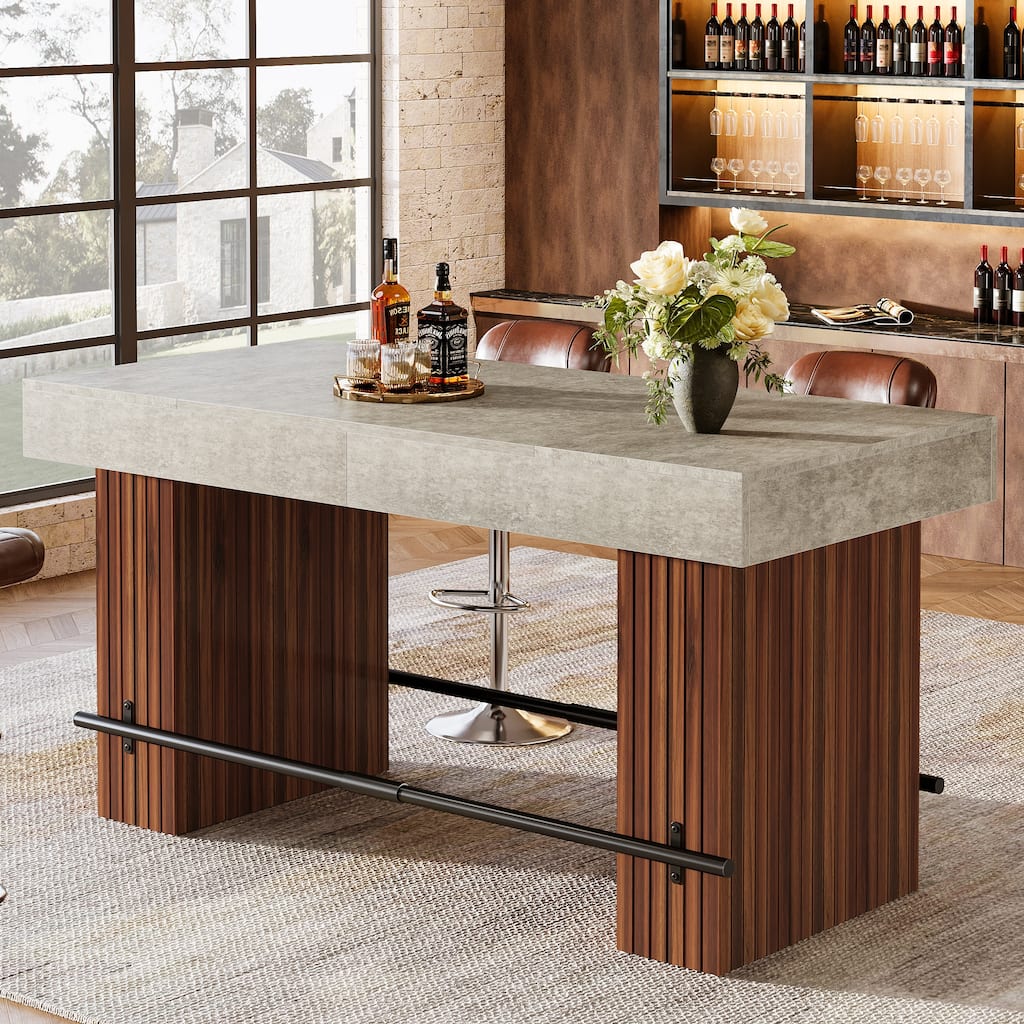 63-Inch Rectangular Home Bar Unit with Metal Footrest for Home Kitchen, Dining Room, Bistro