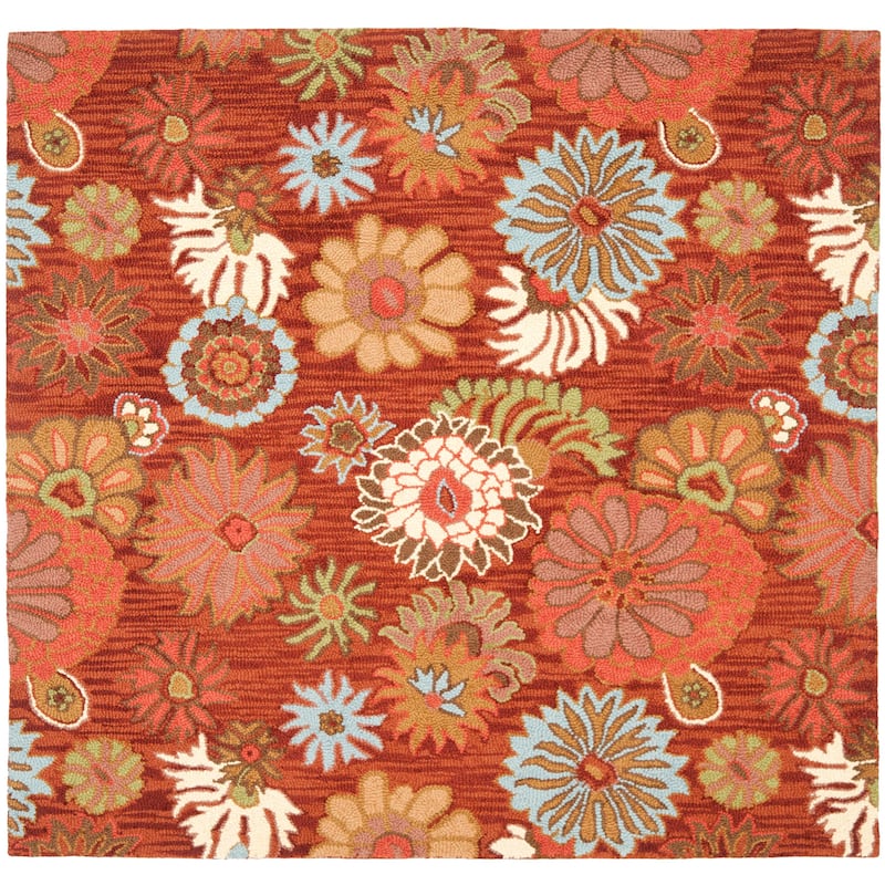 SAFAVIEH Handmade Blossom Arpita Modern Floral Wool Rug - 6' Square - Red/Multi
