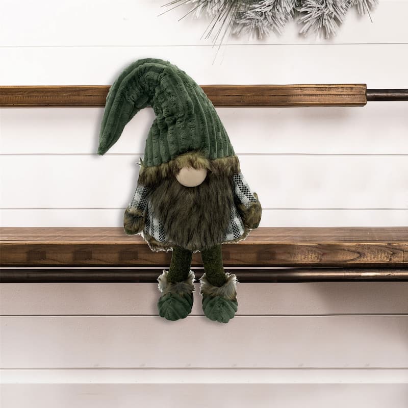 HomeRoots 30" Dark Green Fabric Christmas Standing Gnome Tabletop Sculpture - 9.5" W x 12.5" D x 29.5" H