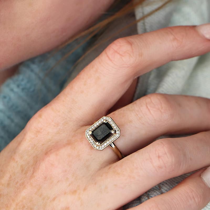 Auriya 3 1/3ctw Emerald Cut Halo Black Diamond Ring 14k Gold