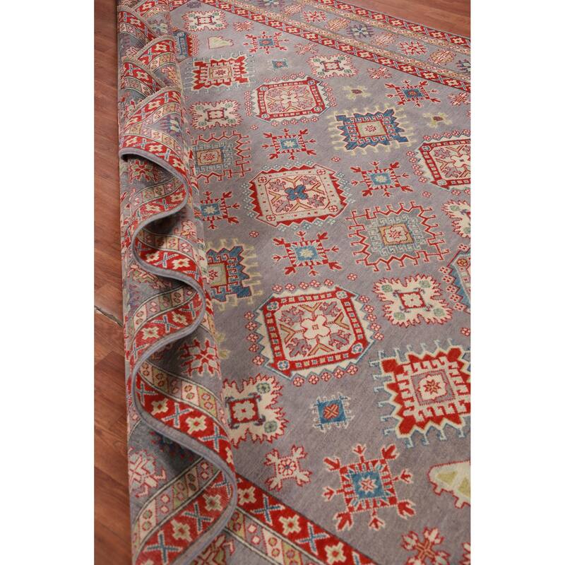 Hand Knotted Oriental 100% Wool Carpet Traditional All-Over Greys & Charcoal Kazak Area Rug - 9' 8'' X 8' 2''