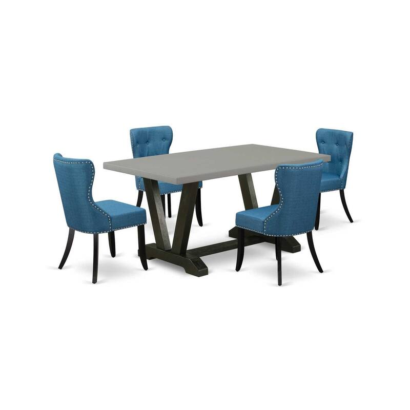 HomeStock 5-Piece Natural Oak Finish Solid Wood Top Dining table with 4 Chairs