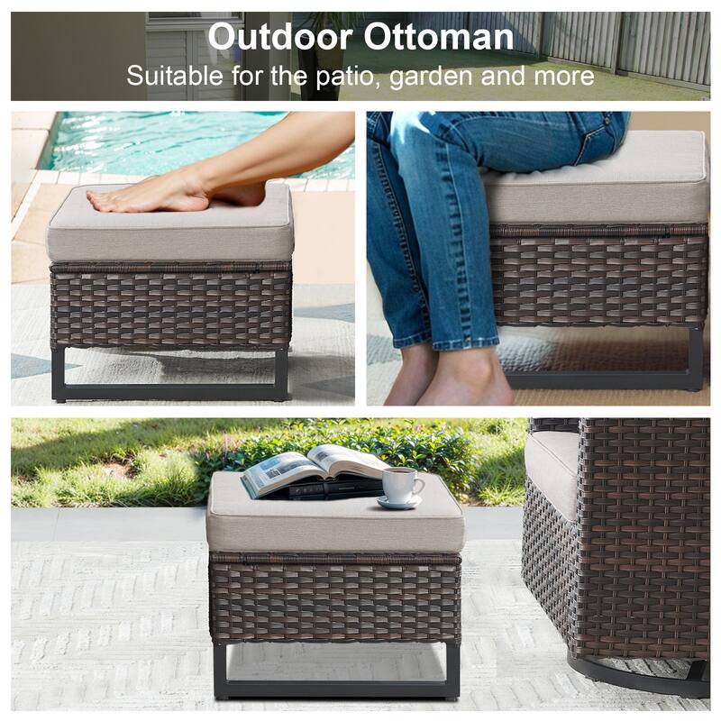 Gymojoy Outdoor Wicker Ottomans with Olefin Cushions