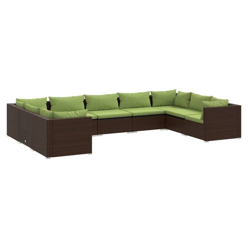 vidaXL 7 Piece Patio Lounge Set with Cushions Poly Rattan Brown - 27.6" x 27.6" x 24" - 27.6" x 27.6" x 24"