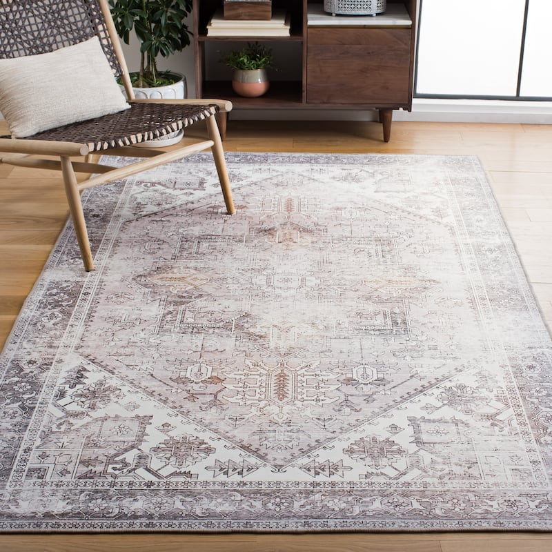 SAFAVIEH, Tucson Machine Washable Slip Resistant Therese Oriental Medallion - 6' x 8' - Beige/Grey