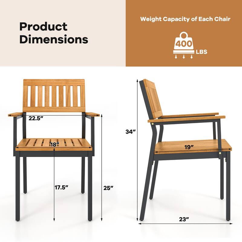 Gymax Dining Chair Set of 2 w/Acacia Wood Backrest Slanted Seat
