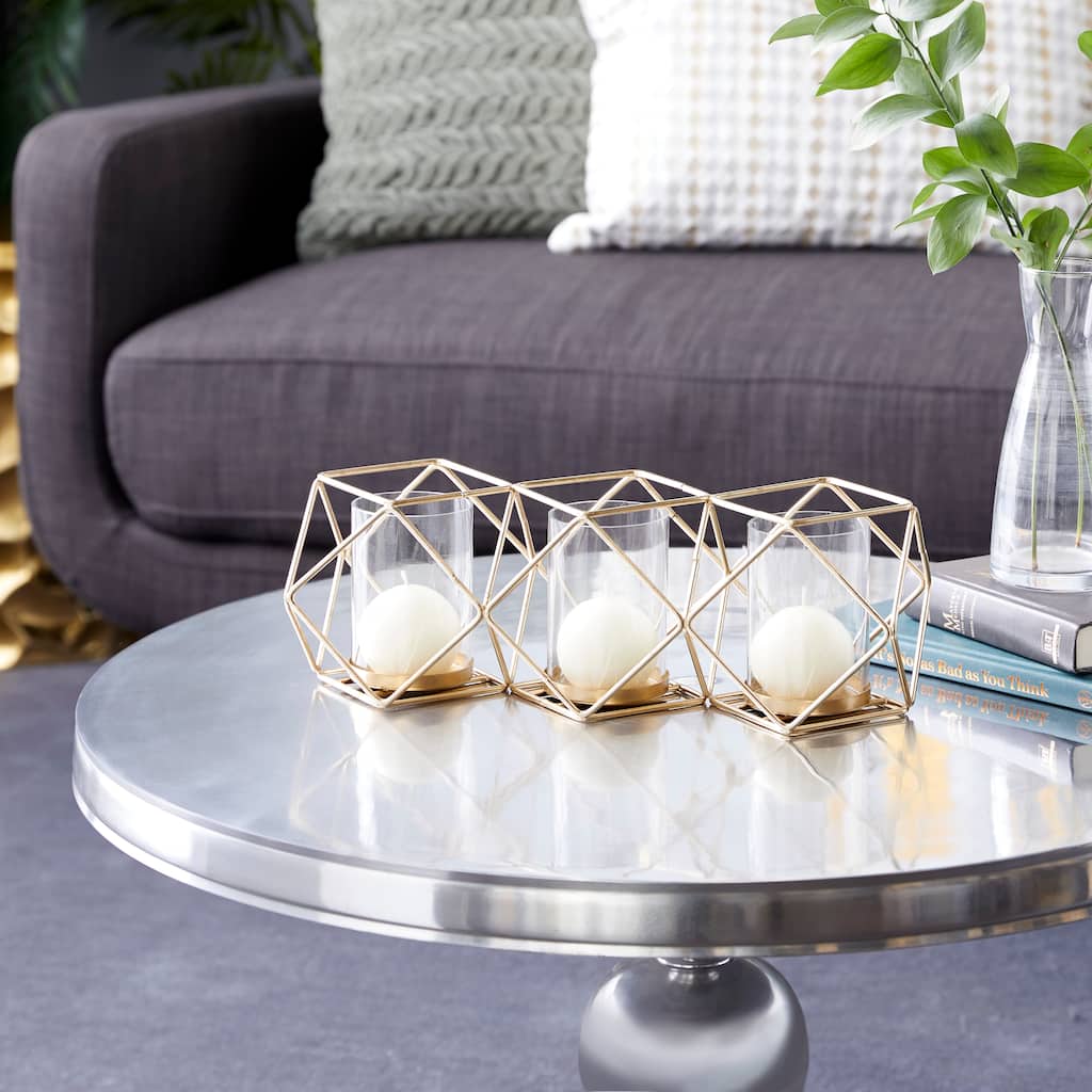 Gold Metal Modern Candle Holder 5 x 15 x 5 - 15 x 5 x 5