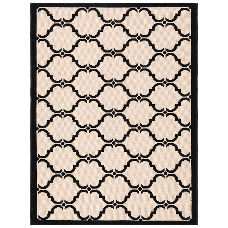 SAFAVIEH Courtyard Charleen Indoor/ Outdoor Waterproof Patio Backyard Rug - 4' x 5'7" - Beige/Black