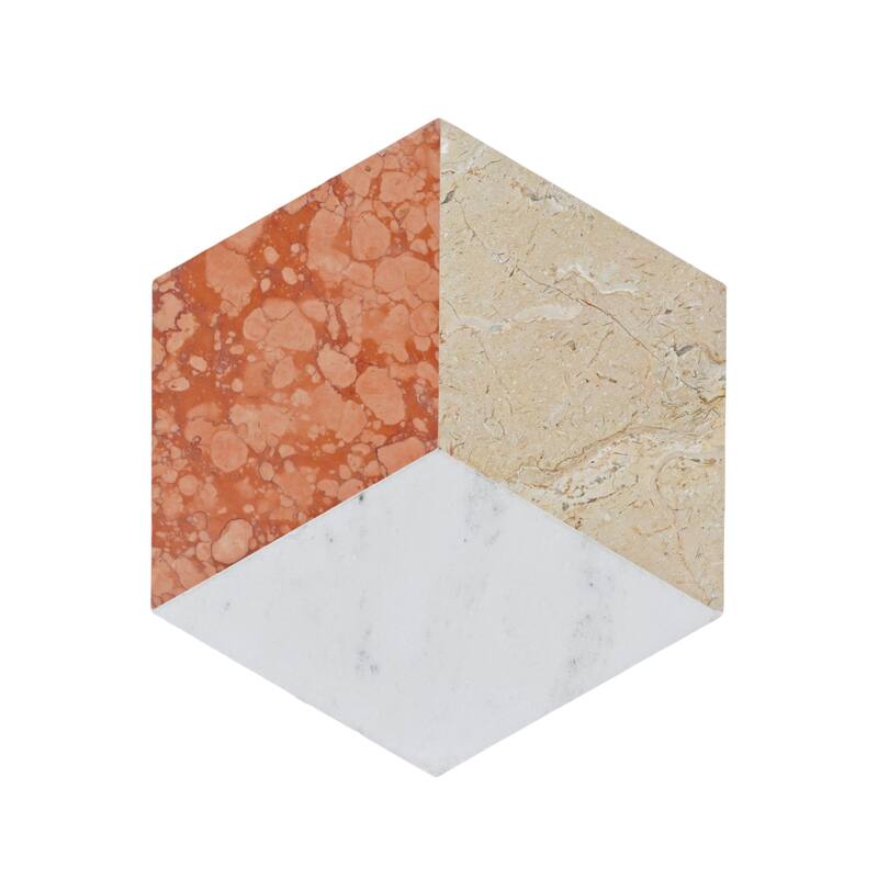 Roomfitters Hexagon Waterjet Marble Tile for Wall and Floor, Polished Natural Stone Mosaic, 12-Piece Box, White Gold Red