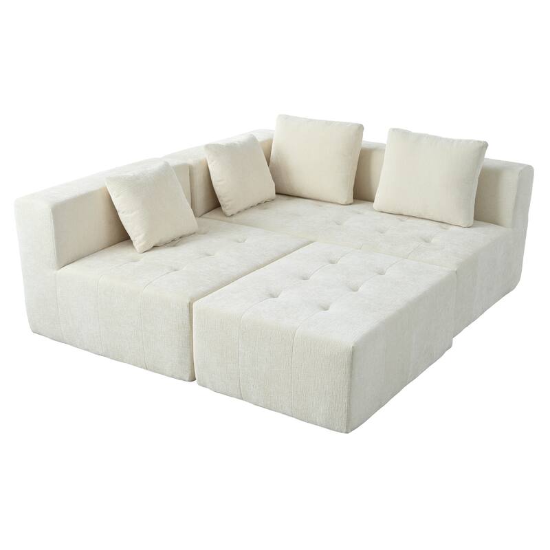 110" Polyester Modular Sectional Sofa (3-Piece) with 4 Pillows and Tufted Seat Design