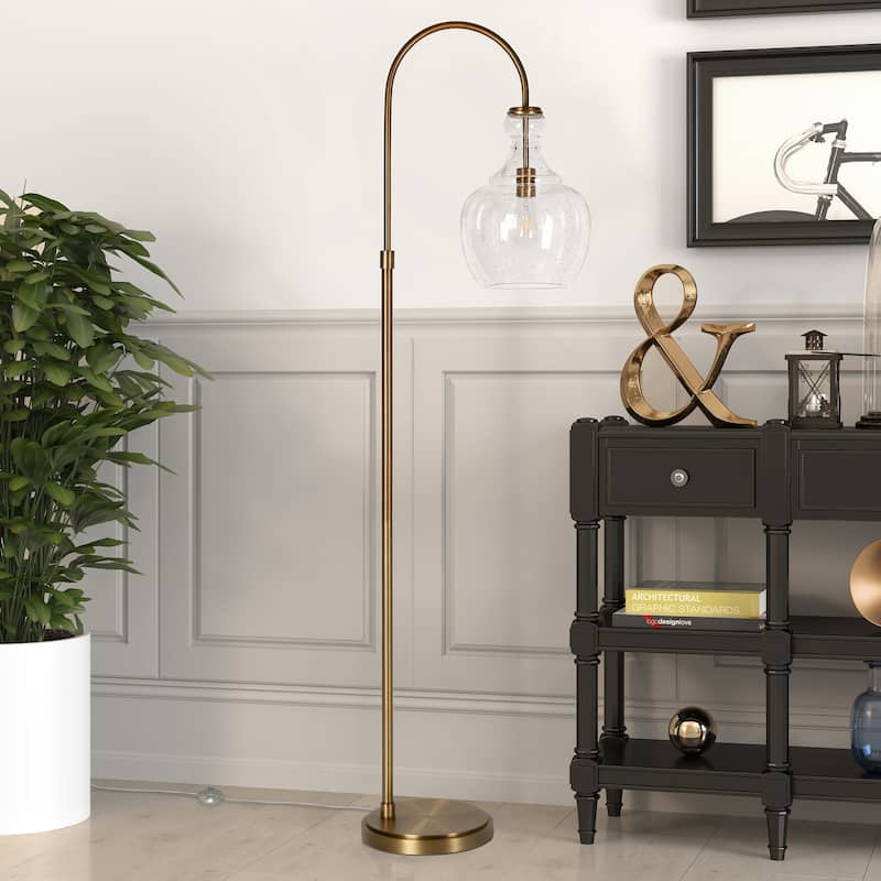 Verona Arc Floor Lamp with Glass Shade - Gold