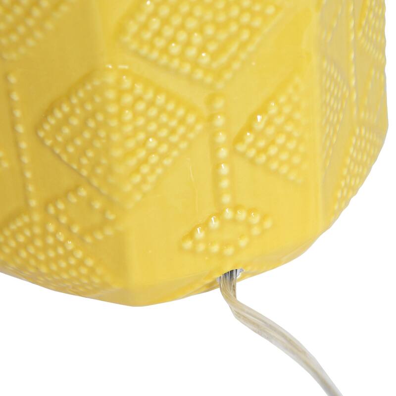 LED Floral Eyelet Ceramic Bedside Desk Lamp with White Shade - 19" - Yellow