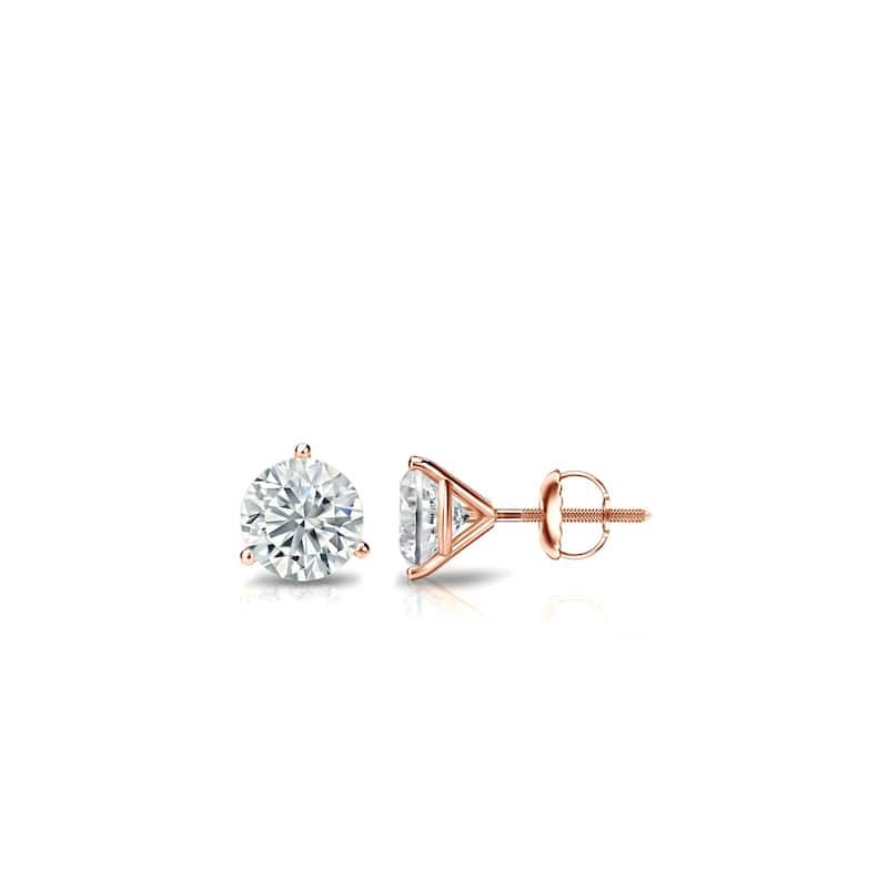 Auriya 14k Gold Lab Grown Round Diamond Stud Earrings 0.50 to 5.00 ct. tw. 3-Prong Screw-Back (F-G VS) - Rose - 0.50 ct. tw.