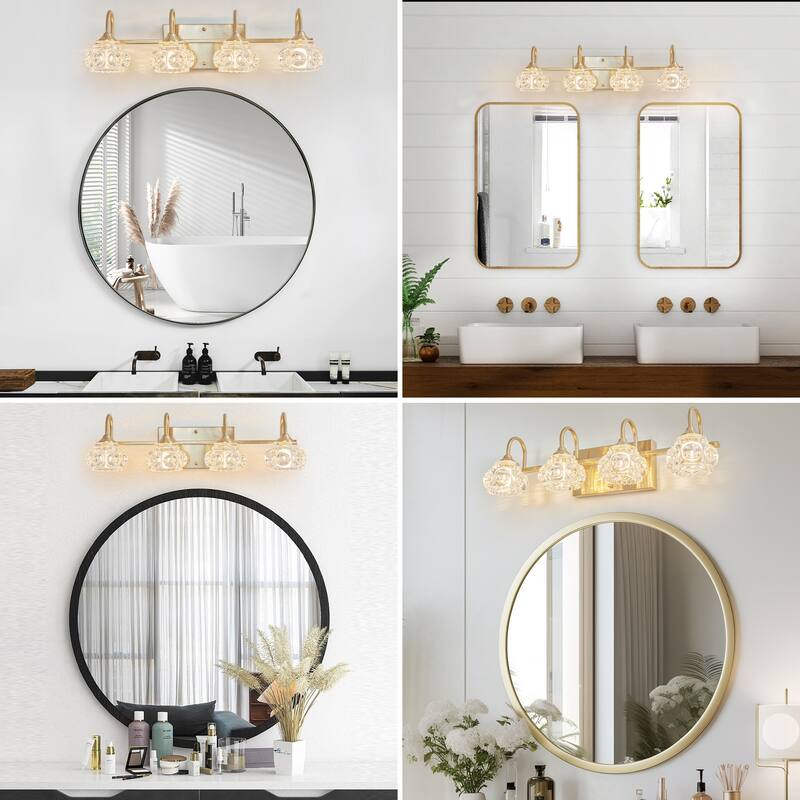 23" Modern Crystal Bathroom Vanity Light, 4-Light Wall Sconce with Clear Glass Shade, Elegant Wall Mount Lighting for Bathroom
