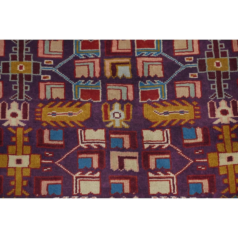 Hand Knotted Oriental 100% Wool Carpet Traditional Geometric Purples Tabriz Runner Rug - 9' 4'' X 4' 1''