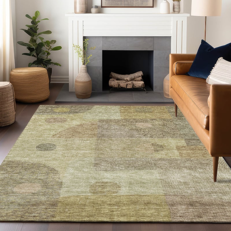 Machine Washable Indoor/ Outdoor Contemporary Geo Chantille Rug - Beige - 9' x 12'