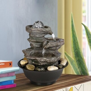 4-Tier Tabletop Water Fountain with Illuminated Crystal Ball Accent