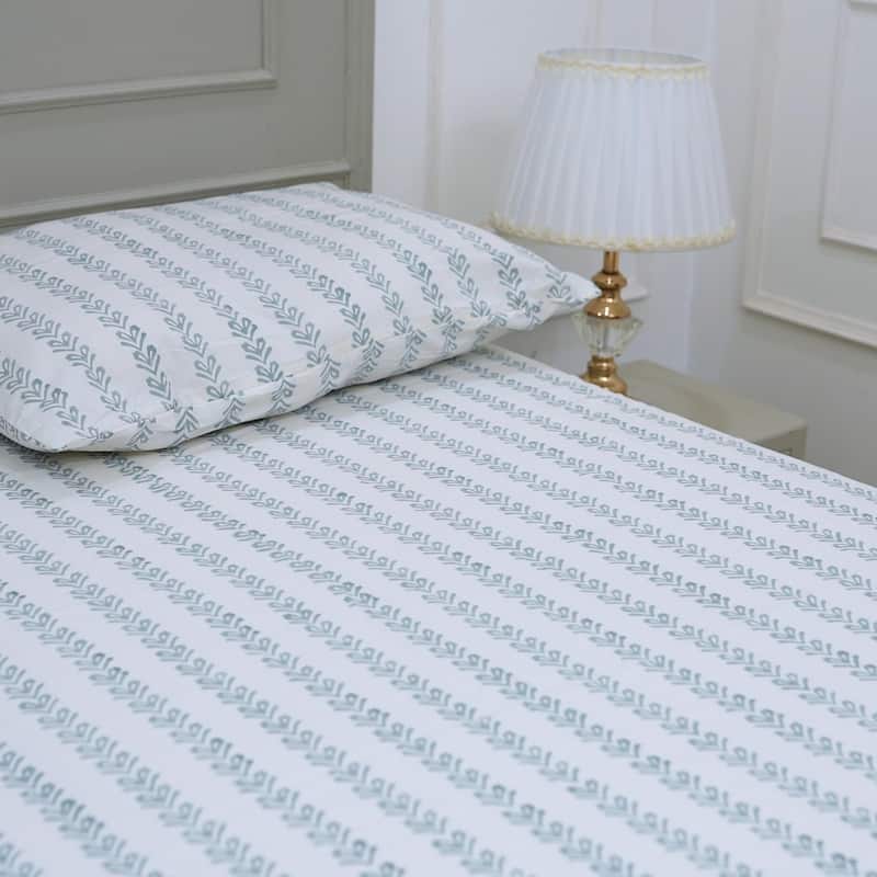 Fabdivine Cotton Hand Block Floral Flat Sheet Bed Room Home Décor Accent Gift - Tribal Arrow- Aqua Blue - Twin XL