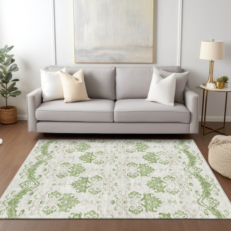 Machine Washable Indoor/ Outdoor Chantille Medallion Damask Rug
