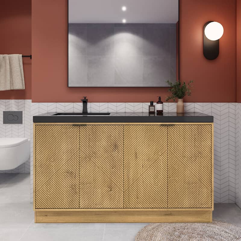 Milano 60" Freestanding Bathroom Vanity with Left Black Acrylic Sink