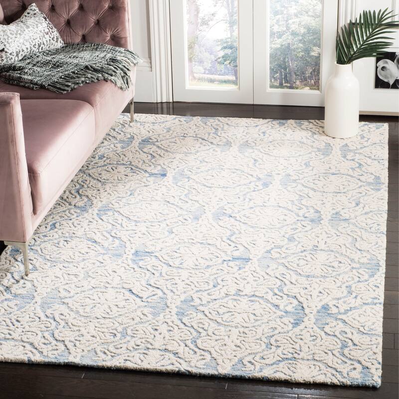 SAFAVIEH Handmade Blossom Mahalia Modern Floral Wool Rug - 5' x 8' - Blue/Ivory
