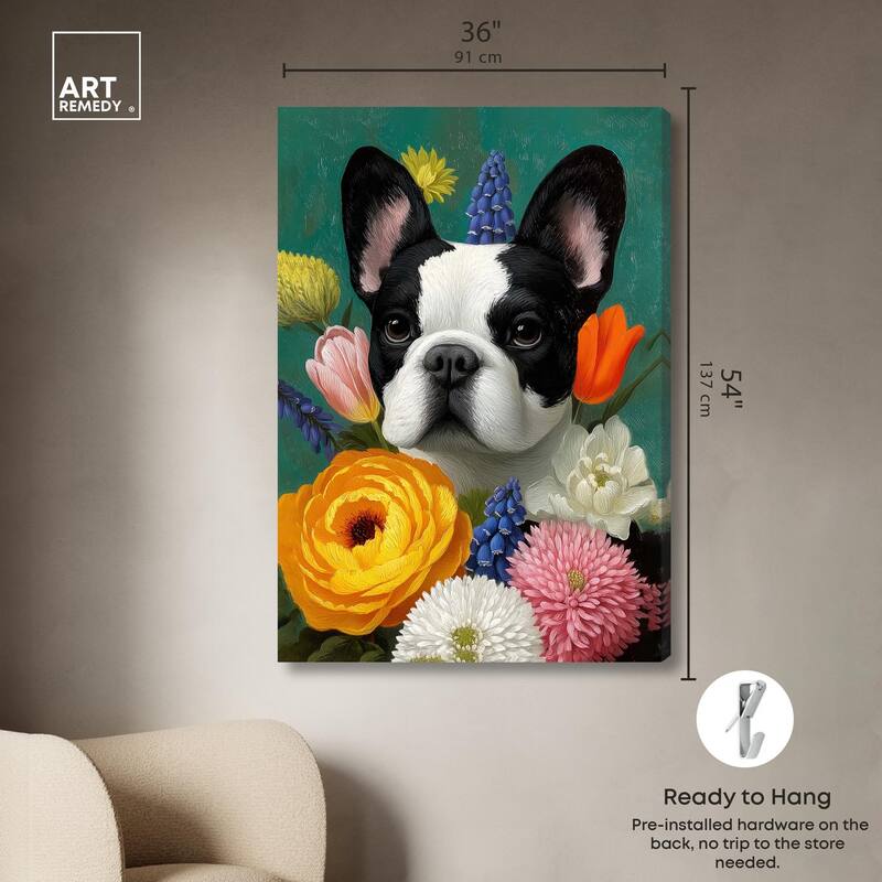 Secret Garden Frenchie Canvas by Art Remedy, Gallery Wrapped