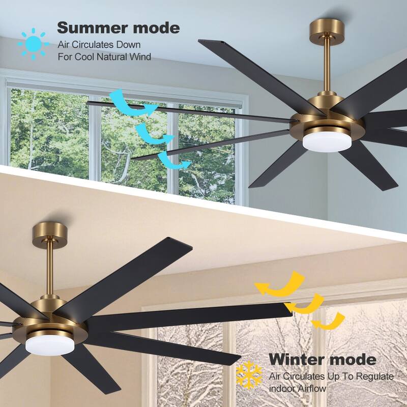 60 in. Indoor 8 Wood Blades Ceiling Fan with LED light and remote