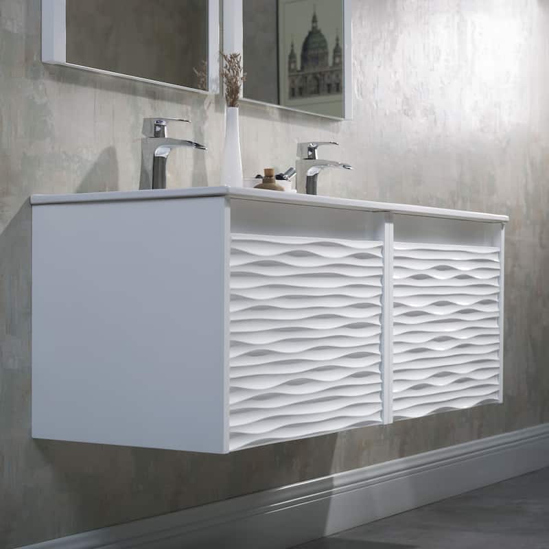 White Floating Vanity / Wall Hung Vanity Set with Mirror