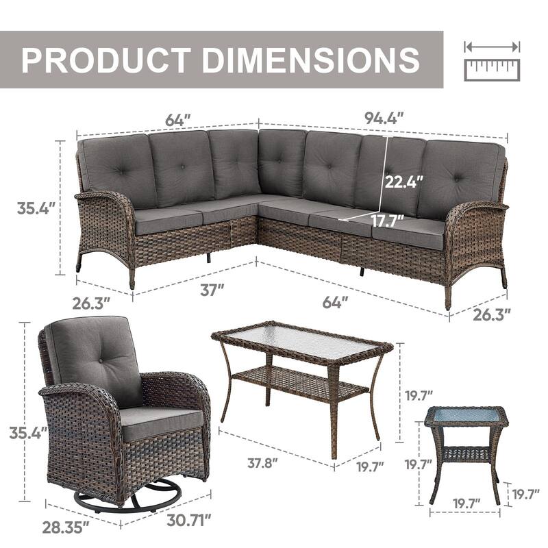 Gymojoy L-Shaped Outdoor Sectional Sofa Set, PE Wicker Couch with Water-Resistant Olefin Cushions