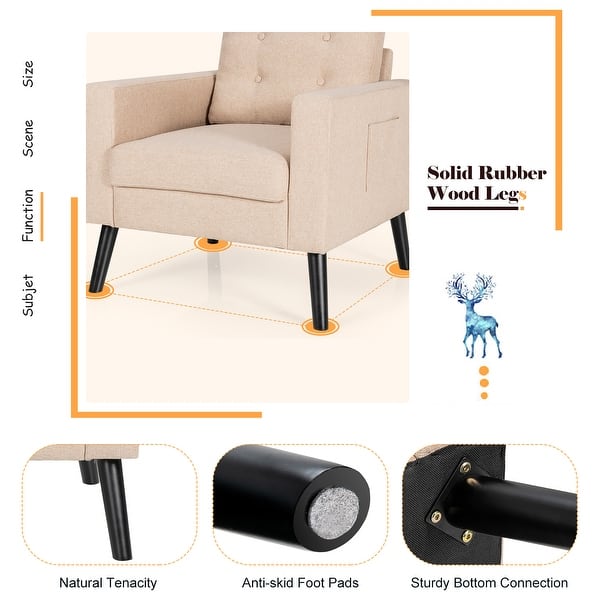 dimension image slide 5 of 6, Costway Set of 2 Modern Tufted Accent Chair Linen Upholstered Armchair