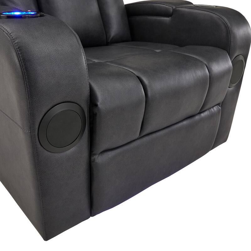 Terlingua Gray Vegan Leather LED Power Recliner with Speaker, Storage, USB and Wireless Charger by iNSPIRE Q Classic