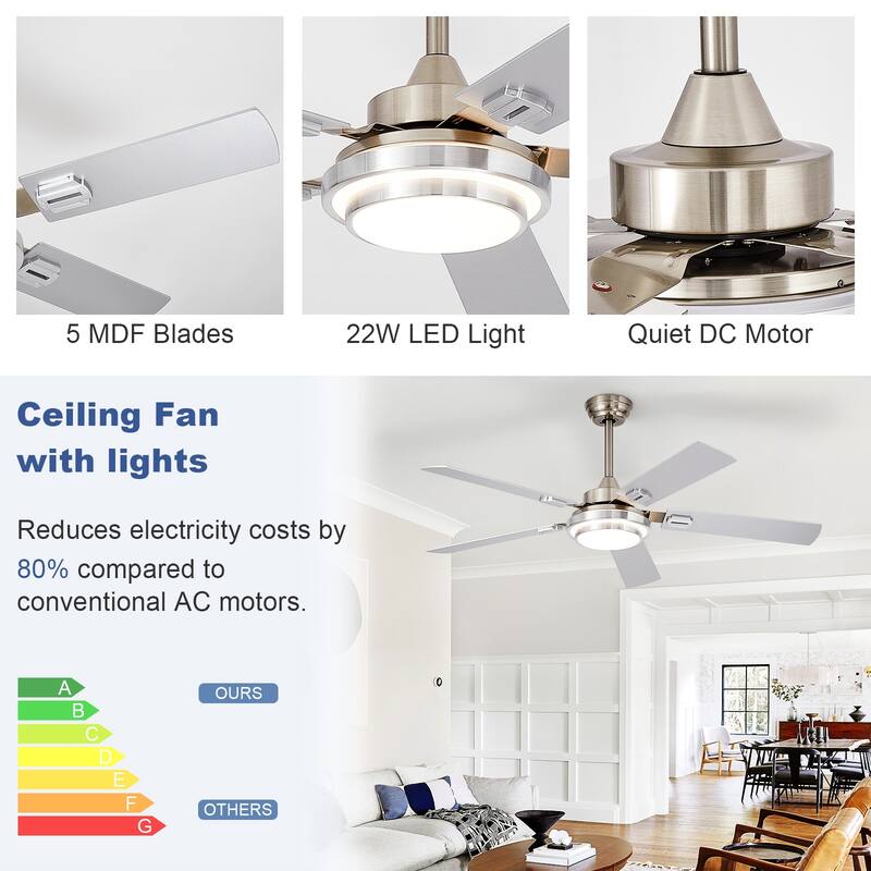 42-52Inch Ceiling Fan with Light: with 5 Blades Dual Finish Reversible - with Remote Control for Living Room Outdoor Patios